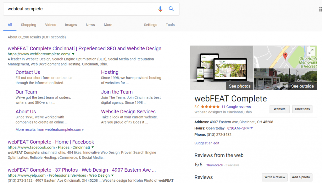 webFEAT Complete's Branded Search Results
