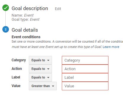 Event Goal Tracking in GA