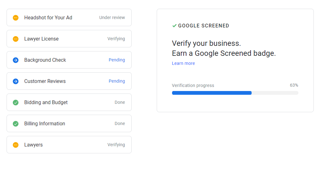 Google Screened Verification Steps