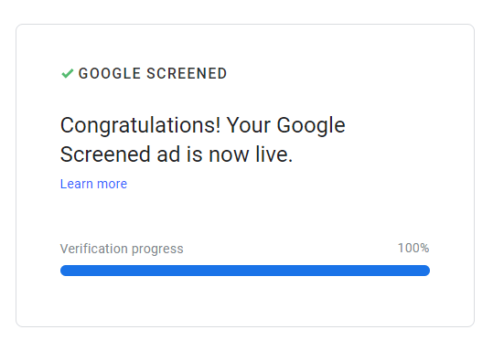 Google Screened Verification Completed