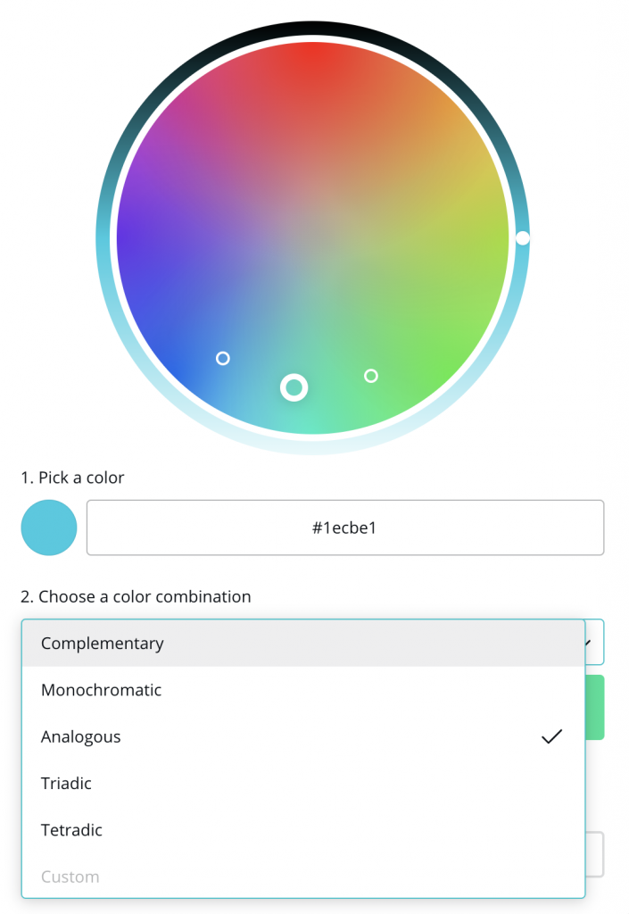 Color combination selection options in canva